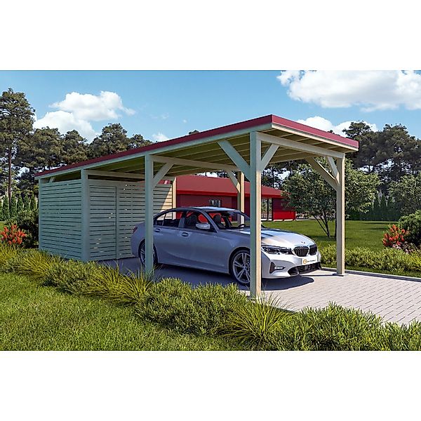 Holzbrüder Carport Ralf 26m² mit Geräteraum Natur-Rot günstig online kaufen