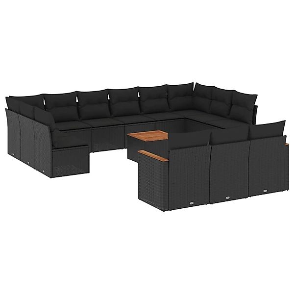 vidaXL 14-Tlg Garten-Sofagarnitur mit Kissen Schwarz Poly Rattan 3226461 günstig online kaufen