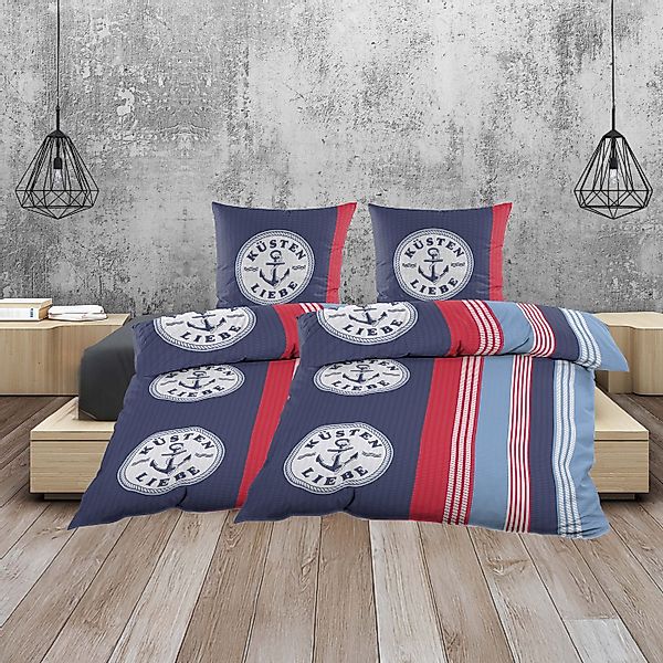 Casa Colori Bettwäsche Seersucker Bettwäsche 135x200 Küstenliebe, Seersucke günstig online kaufen