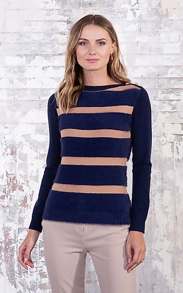 Passioni Strickpullover mit flauschigen Streifen günstig online kaufen