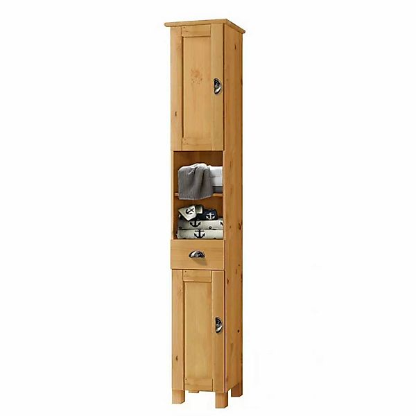 Badezimmer Hochschrank aus Kiefer Massivholz Landhausstil günstig online kaufen