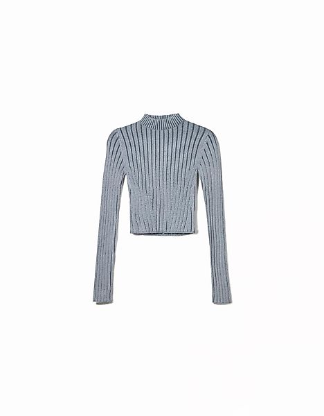 Bershka Rollkragenpullover Im Rippenstrick Damen Xs Blau günstig online kaufen