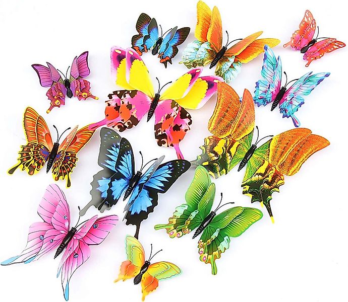 Kaket Wandsticker 12 Stück 3D bunte Schmetterling Wandsticker Aufkleber (60 günstig online kaufen