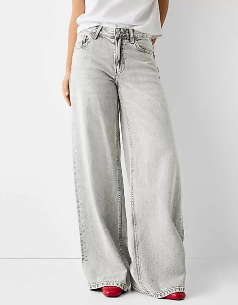 Bershka Wide-Leg-Jeans Damen 36 Grau günstig online kaufen
