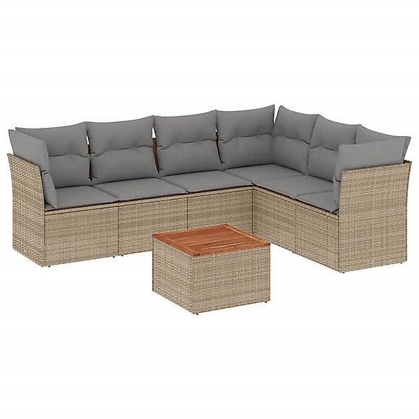 vidaXL 7-Tlg Garten-Sofagarnitur mit Kissen Beige Poly Rattan 3255989 günstig online kaufen