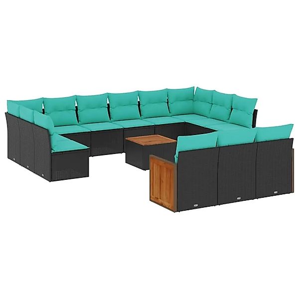 vidaXL 12-Tlg Gartensofa-Set mit Kissen Schwarz Polyrattan 3228150 günstig online kaufen