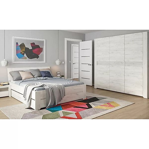Schlafzimmer Set 6-teilig AMANTEA-129 mit Bett 140x200cm in weiß Eiche günstig online kaufen