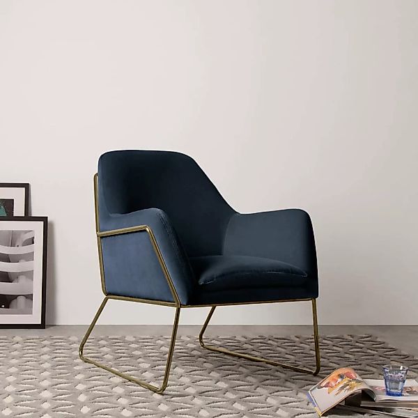 Frame Sessel, Messing und Samt in Marineblau - MADE.com günstig online kaufen