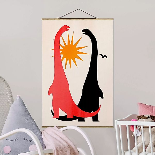 Stoffbild mit Posterleisten Zwei Dinosaurier im Sonnenschein günstig online kaufen