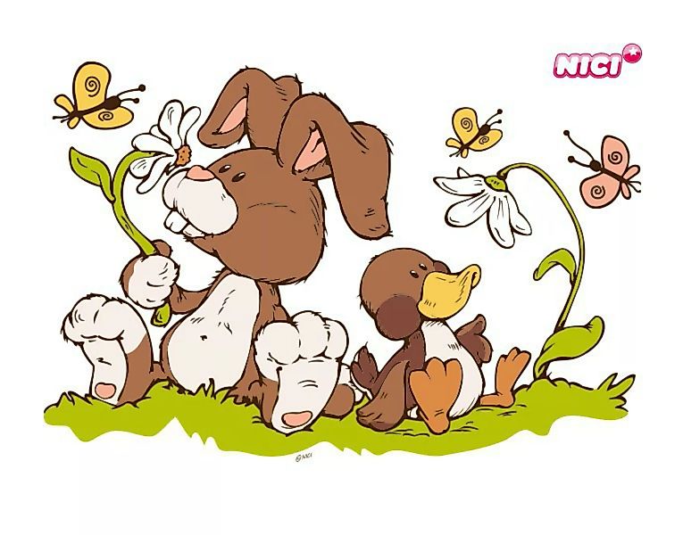 Wandtattoo Kinderzimmer NICI - Spring - Hase und Ente auf Wiese günstig online kaufen
