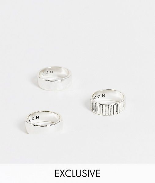 Icon Brand – Silberfarbenes Ring-Set im 3er-Pack zum Kombinieren „Stacking“ günstig online kaufen
