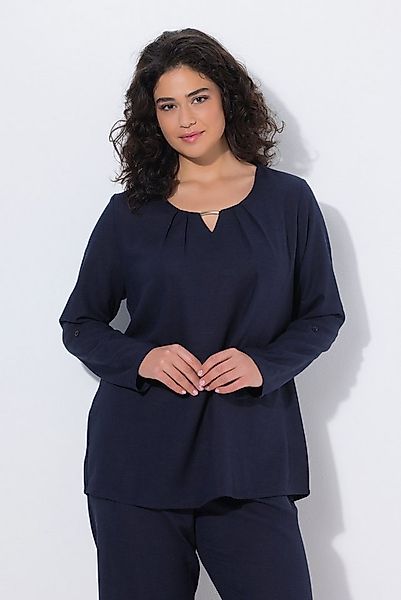 Ulla Popken Druckbluse Bluse Leinenmix Zierspange Rundhals 3/4-Arm günstig online kaufen