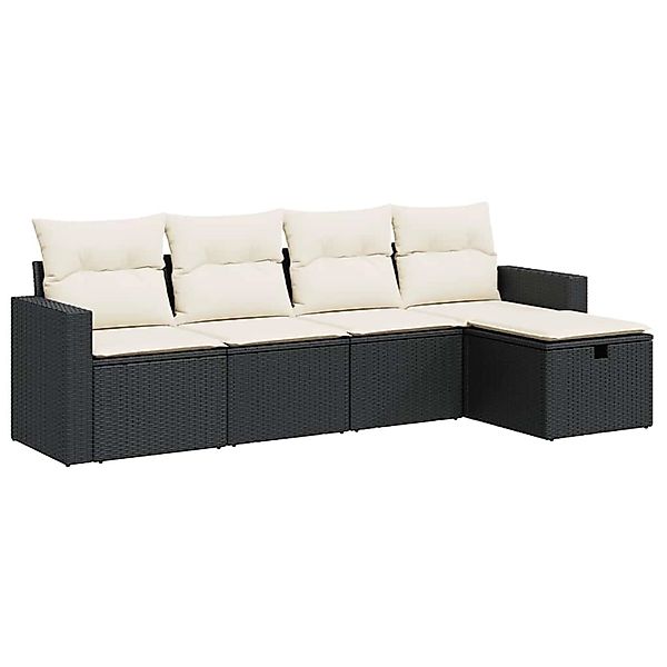 vidaXL 5-Tlg Garten-Sofagarnitur mit Kissen Schwarz Poly Rattan 3325362 günstig online kaufen