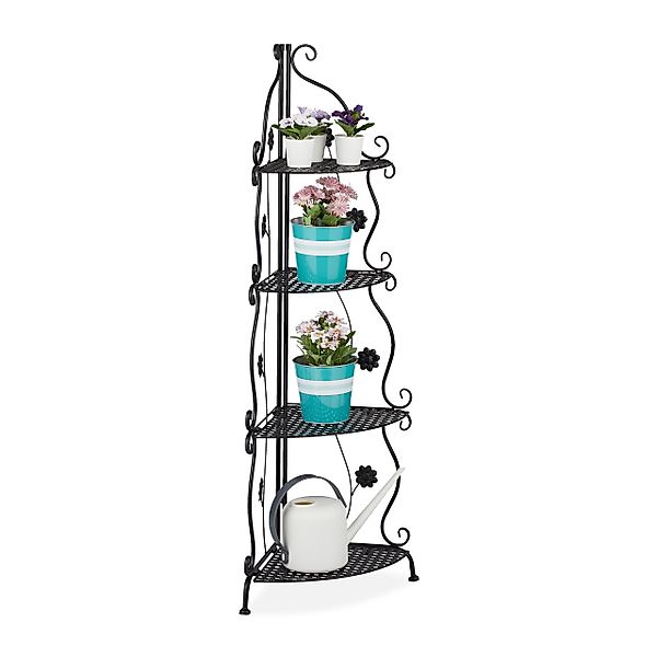 relaxdays Eckregal Blumenregal Metall, Schwarz günstig online kaufen