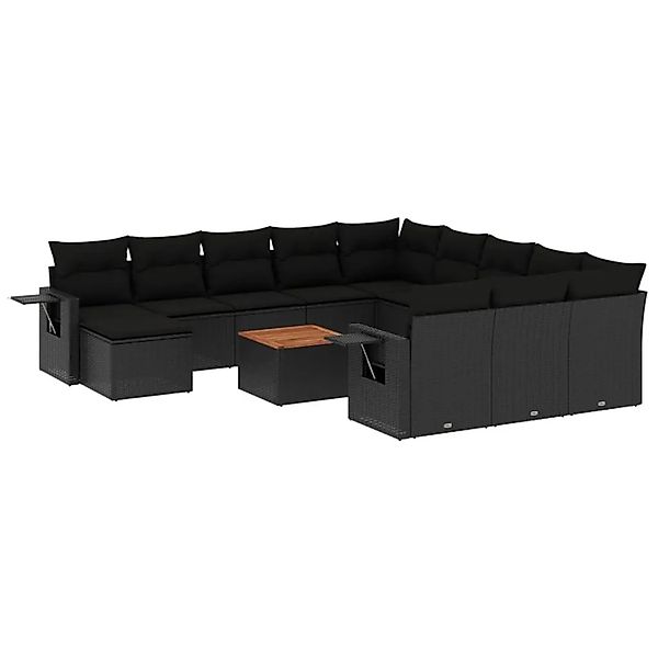 vidaXL 13-Tlg Garten-Sofagarnitur mit Kissen Schwarz Poly Rattan 3224865 günstig online kaufen