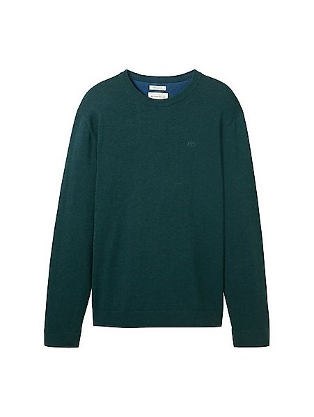 TOM TAILOR Strickpullover basic crewneck knit dark tree green melange günstig online kaufen