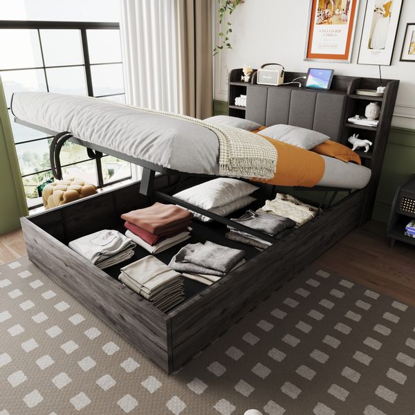 Flieks Holzbett, Hydraulisches Stauraumbett Doppelbett 140x200cm günstig online kaufen