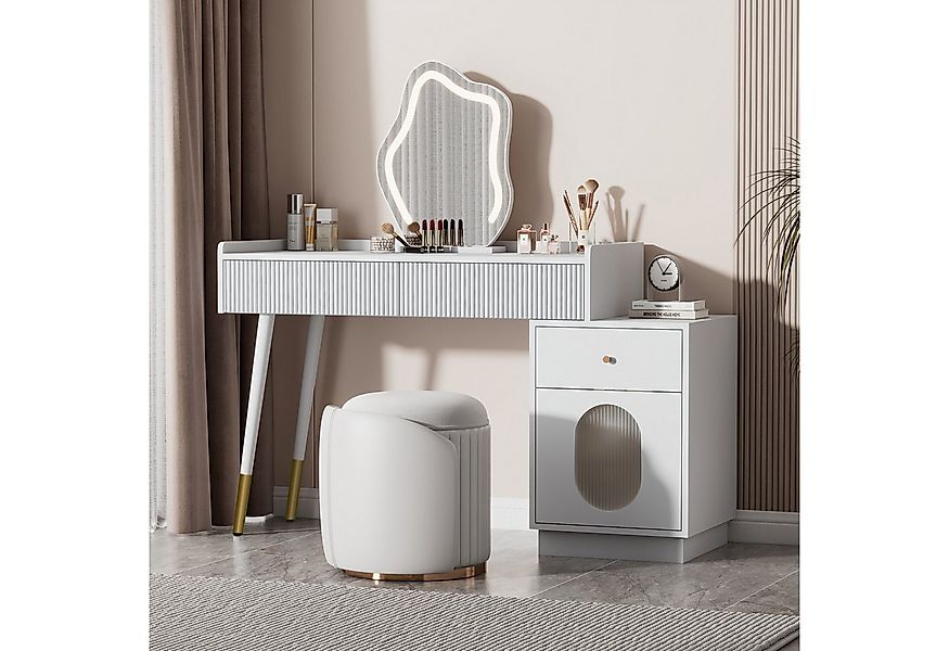 Flieks Schminktisch, Schminktisch mit LED-Spiegel und Schrank, ohne Stuhl, günstig online kaufen