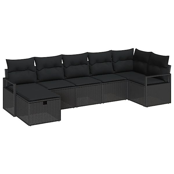 vidaXL 7-Tlg Garten-Sofagarnitur mit Kissen Schwarz Poly Rattan 3360534 günstig online kaufen