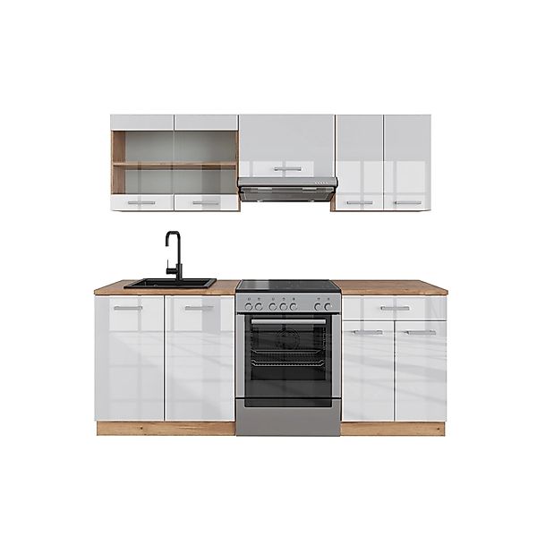 Vicco R-Line Küchenzeile Weiß Hochglanz/Goldkraft Eiche 200 cm AP Eiche günstig online kaufen