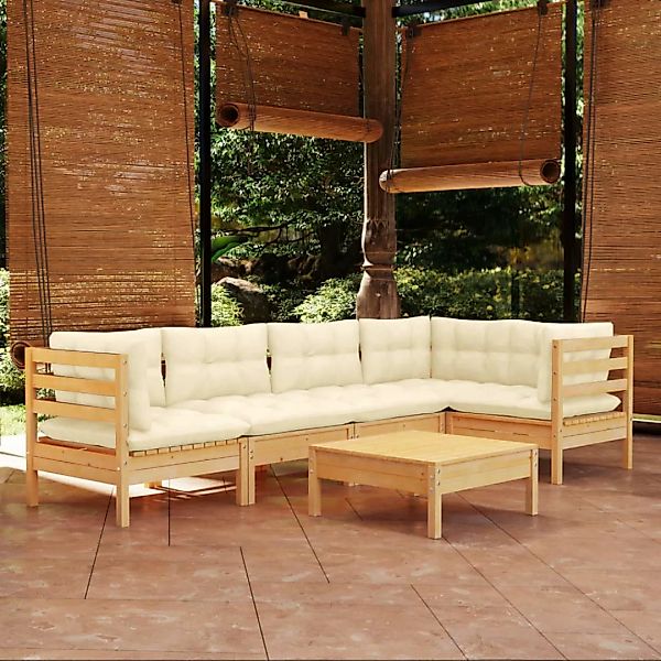 6-tlg. Garten-lounge-set Mit Creme Kissen Kiefernholz günstig online kaufen