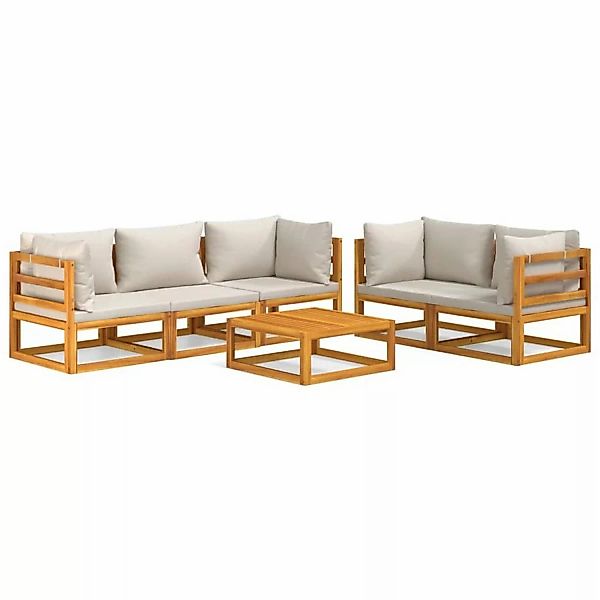 Vidaxl 6-tlg. Garten-lounge-set Mit Hellgrauen Kissen Massivholz günstig online kaufen