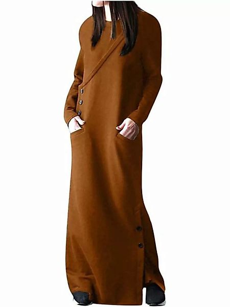 KIKI Blusenkleid Damen Langarm Herbstkleid Kleid Casual Maxikleid mit Tasch günstig online kaufen