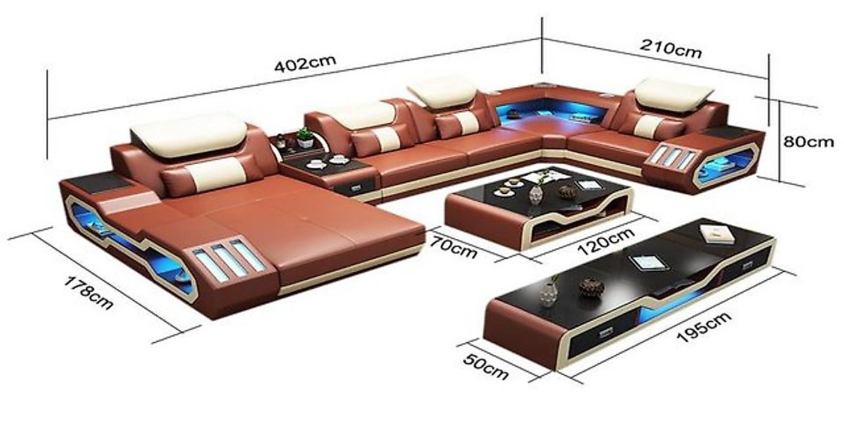 Xlmoebel Ecksofa Designer-Ecksofa mit Beleuchtung und USB-Station für Wohnz günstig online kaufen