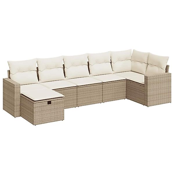 vidaXL 7-Tlg Garten-Sofagarnitur mit Kissen Beige Poly Rattan 3325404 günstig online kaufen