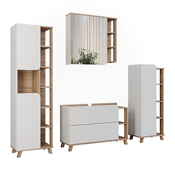 Vicco Badmöbel-Set Karen Sonoma/Weiß 4 Teile Opt 3 günstig online kaufen
