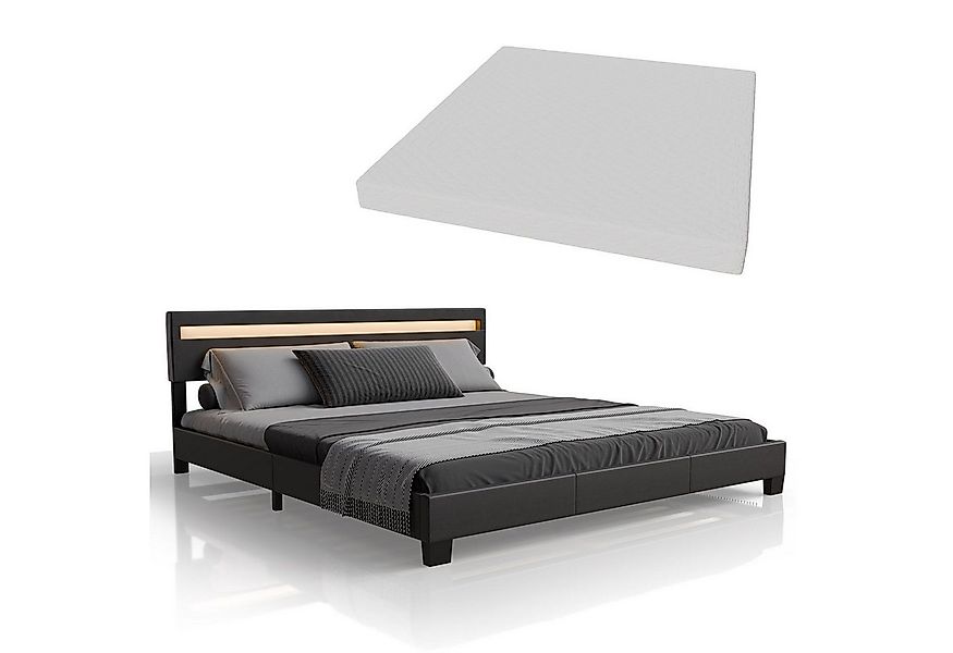 Juskys Polsterbett Paris, 180x200 cm, RGB-LED, Kunstleder, weiches Kopfteil günstig online kaufen