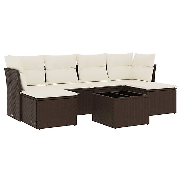vidaXL 7-Tlg Garten-Sofagarnitur mit Kissen Braun Poly Rattan 3249862 günstig online kaufen