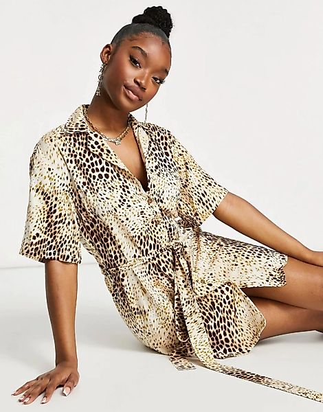 Motel – Mini-Hemdkleid in Sand-Leopard-Neutral günstig online kaufen