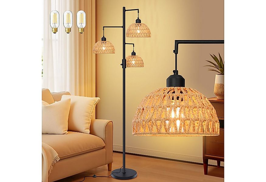 Sunicol LED Stehlampe Stufenlos Dimmbar Stehlampe Wohnzimmer, Rattan Boho S günstig online kaufen