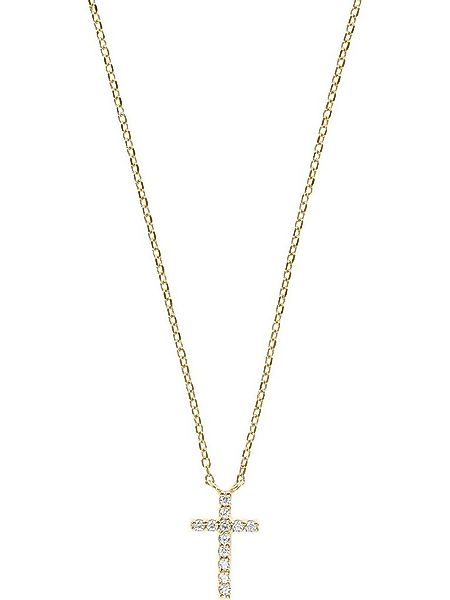 FAVS Collier FAVS Damen-Kette 375er Gelbgold 12 Zirkonia Kreuz günstig online kaufen