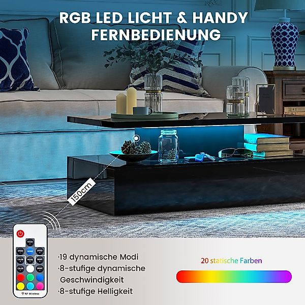 COSTWAY Couchtisch, mit LED 20 Farben, günstig online kaufen