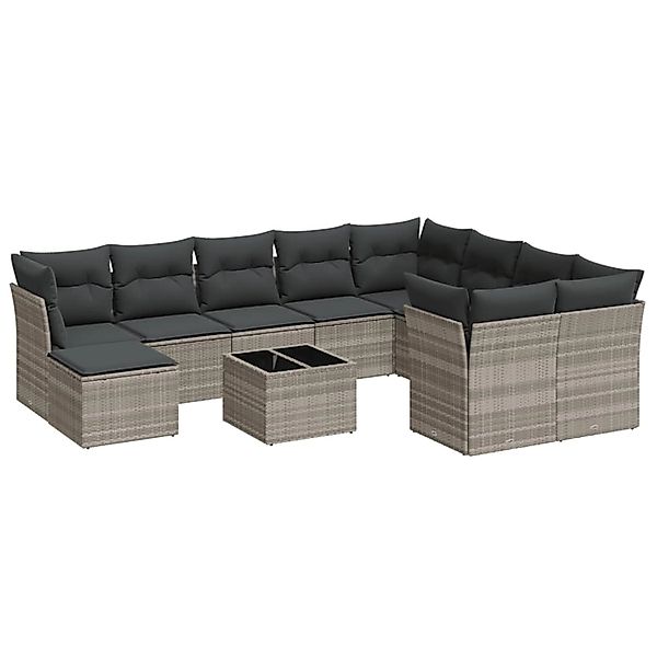 vidaXL 11-Tlg Garten-Sofagarnitur mit Kissen Hellgrau Poly Rattan 3218602 günstig online kaufen