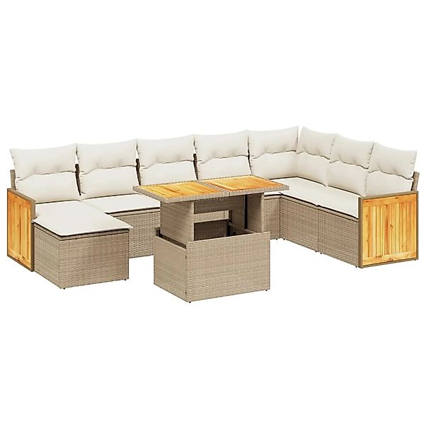 vidaXL 9-Tlg Garten-Sofagarnitur mit Kissen Beige Poly Rattan 3274096 günstig online kaufen
