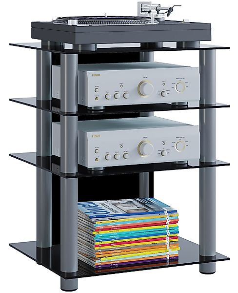 VCM Media-Board "Hifi Möbel Rack Alu Glas Phono Mediaregal Bilus", (VCM Bil günstig online kaufen