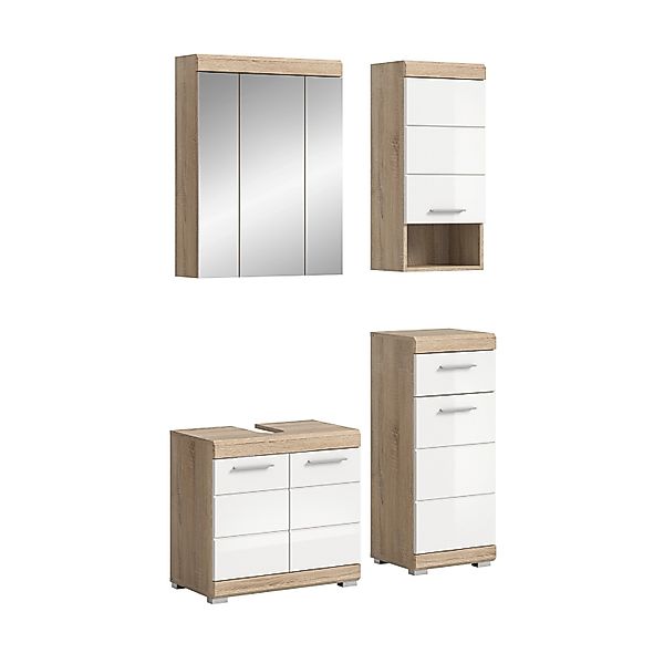 Badezimmer-Set LAMBADA Eiche Sonoma hell Nachbildung weiß Hochglanz B/H/T: günstig online kaufen