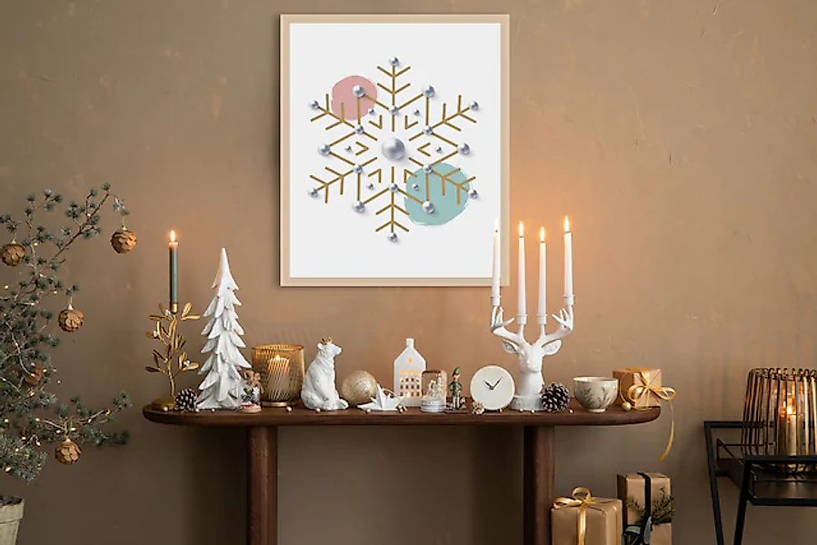queence Bild mit Rahmen »Schneeflocke gold« Jahreszeiten   Schneeflocke   S günstig online kaufen