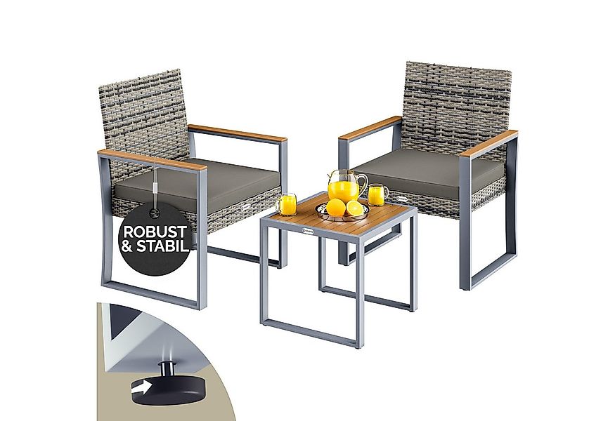 Casaria Balkonset, 2 Stühle Tisch Auflagen Akazien Holz 160kg Belastbarkeit günstig online kaufen