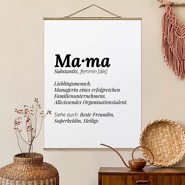 Stoffbild Spruch mit Posterleisten - Hochformat Die Definition von Mama günstig online kaufen