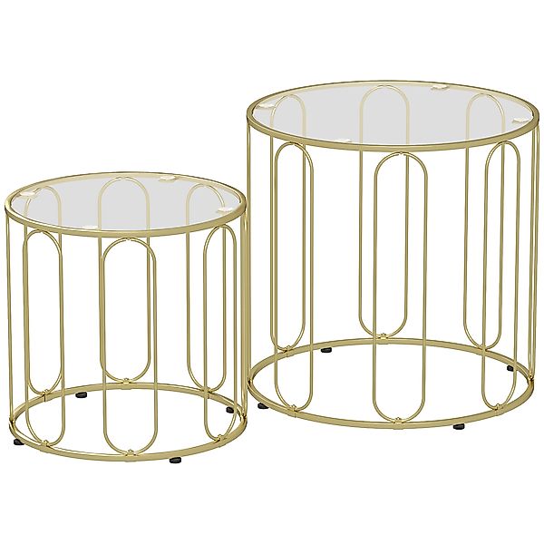 HOMCOM Couchtisch rund Stapelbar 2er Set Beistelltisch mit geometrischem Me günstig online kaufen