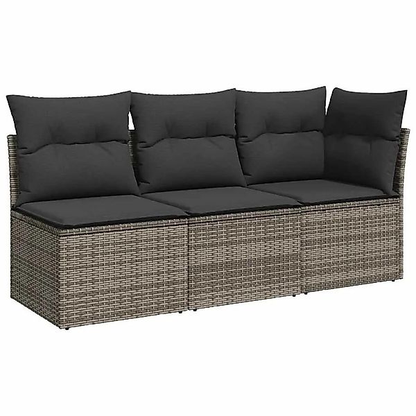 vidaXL Gartensofa mit Kissen 3-Sitzer Grau Poly Rattan 366138 günstig online kaufen