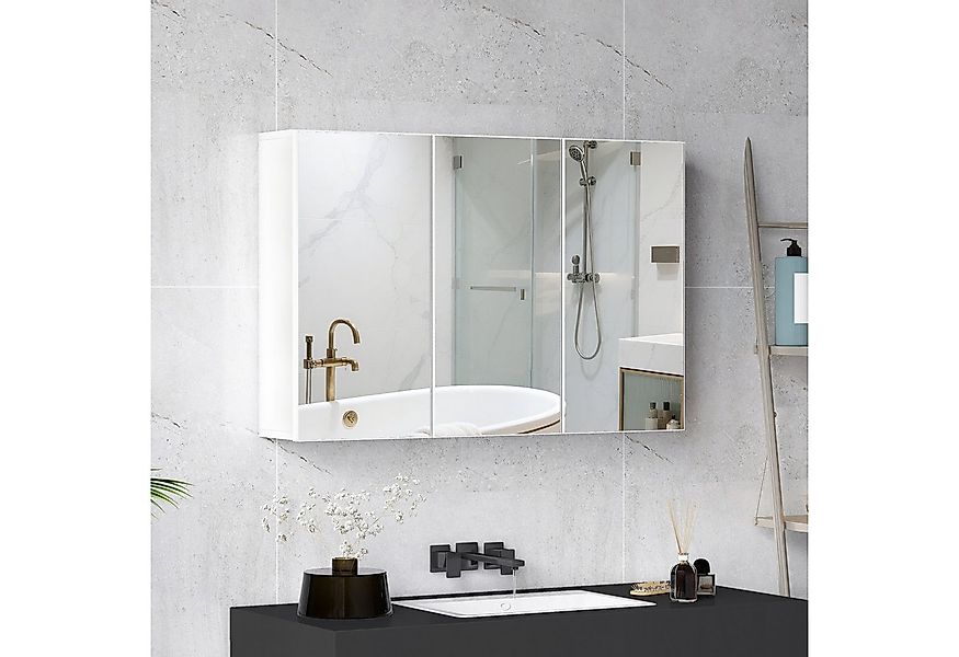 HOMCOM Spiegelschrank mit 3 Spielgeltüren, 5 Regale, (Badschrank, 1-St., Ba günstig online kaufen