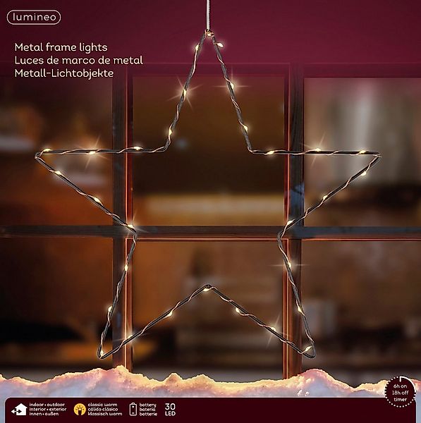 Lumineo LED Stern LED Metall-Stern 30 LED 35 cm klassisch warm, batteriebet günstig online kaufen