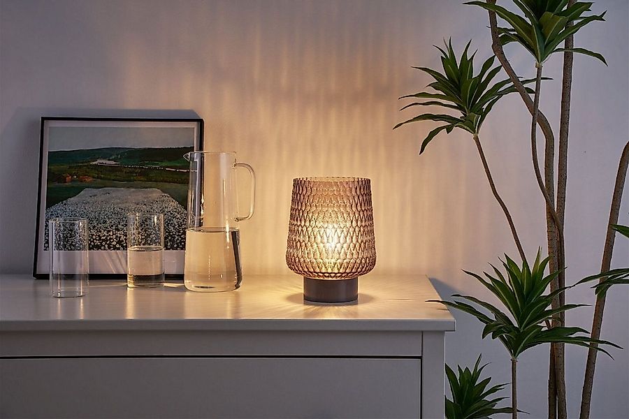 Pauleen LED Tischleuchte Sparkling Glamour mobile Grau Glas/Metall, Leuchtm günstig online kaufen
