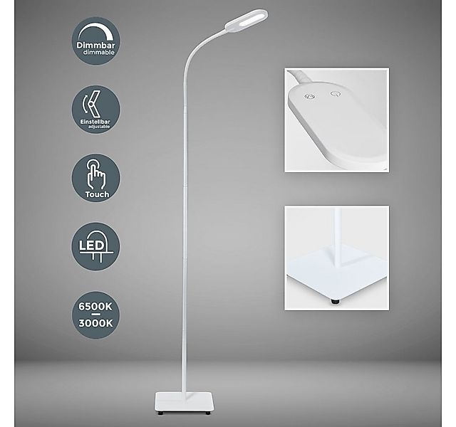 B.K.Licht Stehlampe Weiß 8W 600lm 3000K Touch - BKL1228, LED fest integrier günstig online kaufen