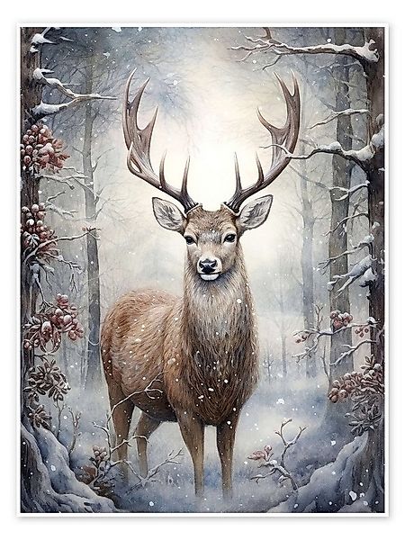 Posterlounge Wandbild Hirsch im Weihnachtswald, Olga Telnova, erhältlich al günstig online kaufen